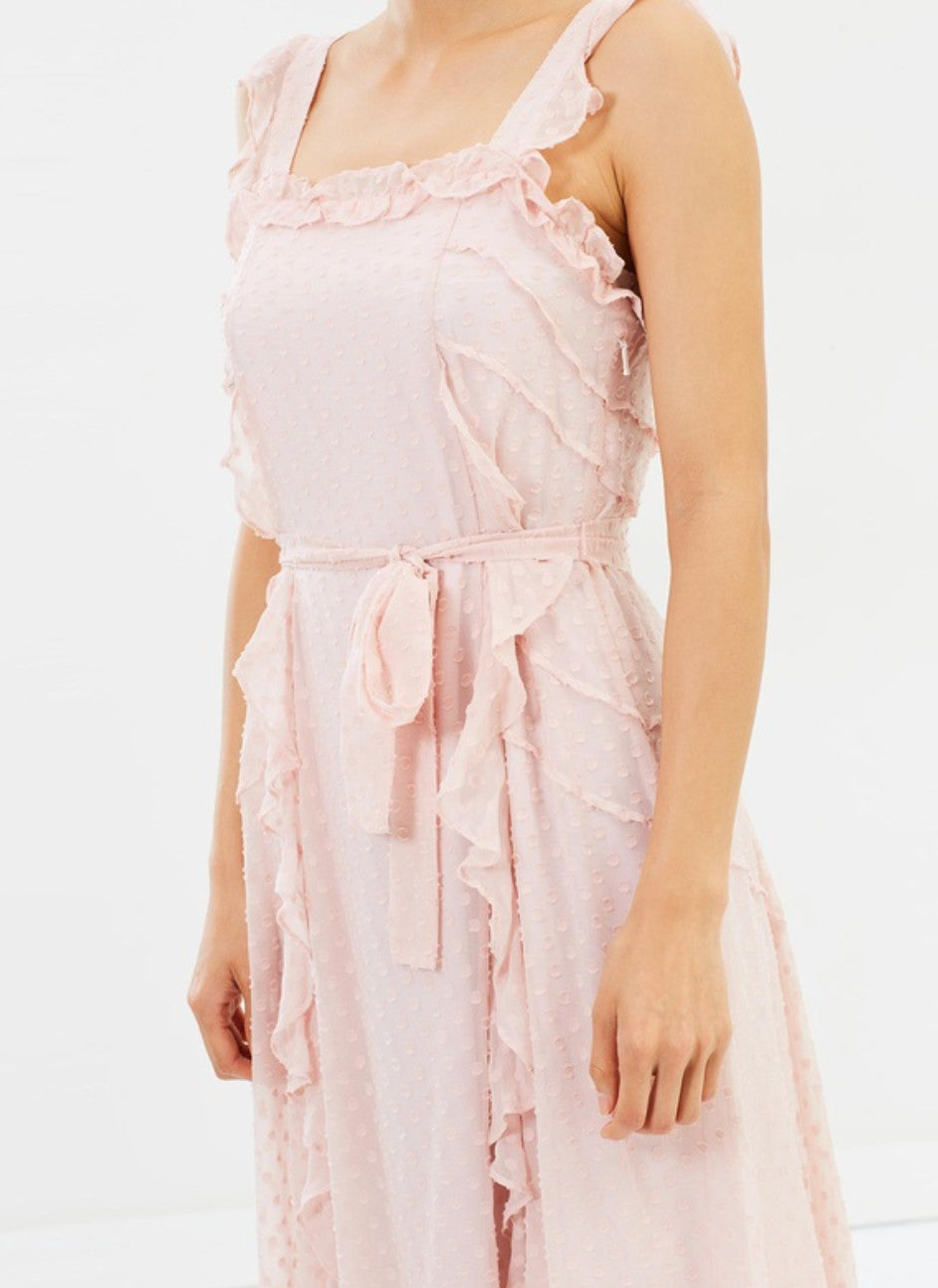 SABA Perfume Midi Dress AU10 Dusty pink Silk blend Frills