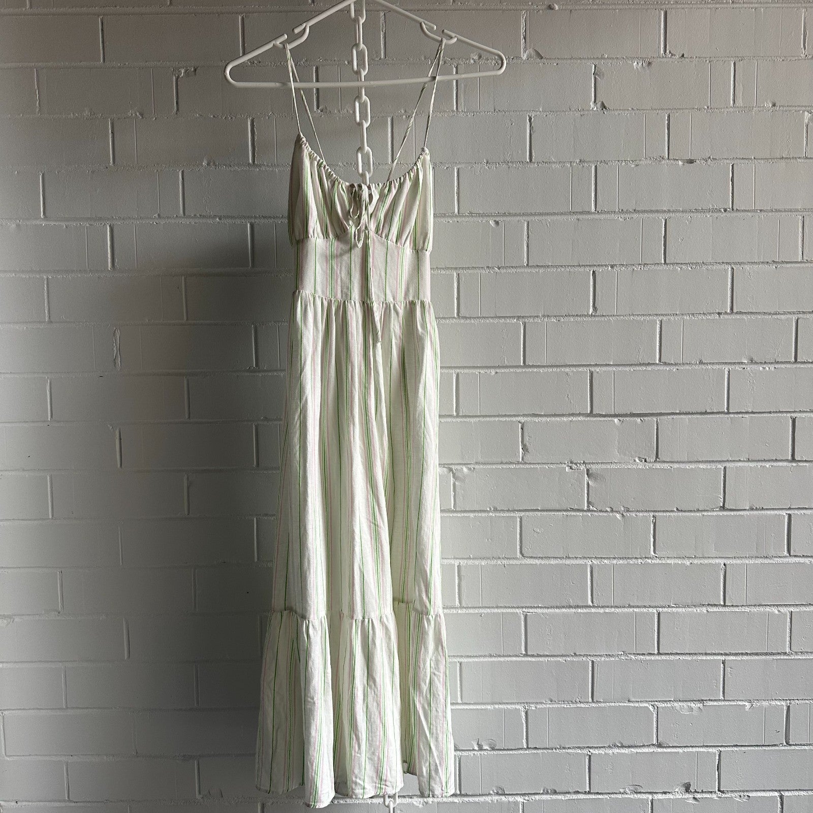 BERSHKA Stripe sundress Size S AU8 US4 Viscose Linen strappy cut out flirty