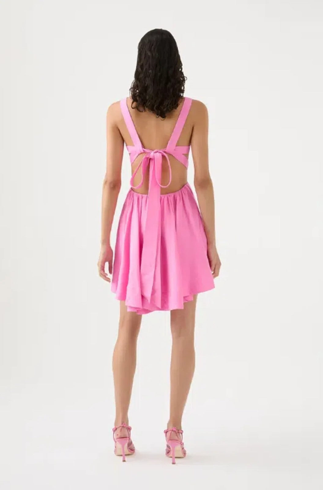 AJE Clara Tie Back Linen Blend Mini Dress AU16 Protea Pink