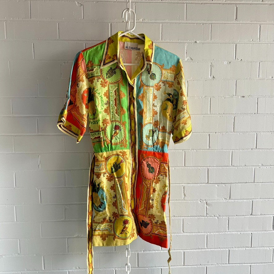 ALEMAIS La Musica Mini Shirt Dress Size AU10 Resort Sleeved