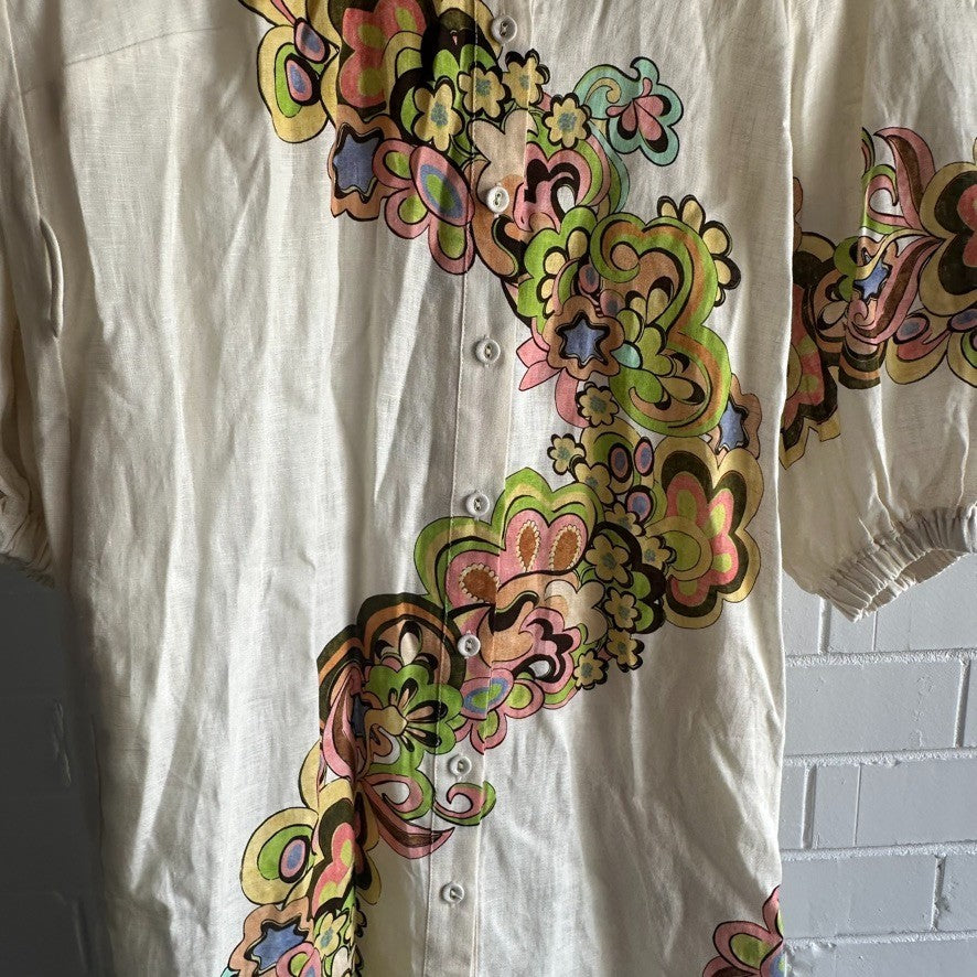 ALEMAIS Starscape Shirtdress AU 6 US 2 Cream Multi Linen