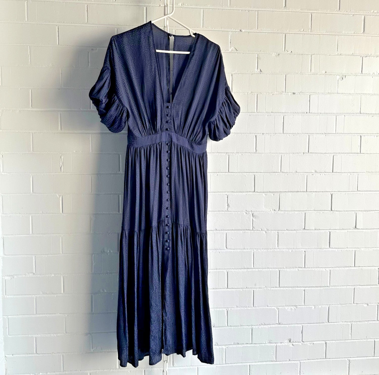 SHEIKE Liberty Navy Midi Tea Dress AU10 Dot Jacquard