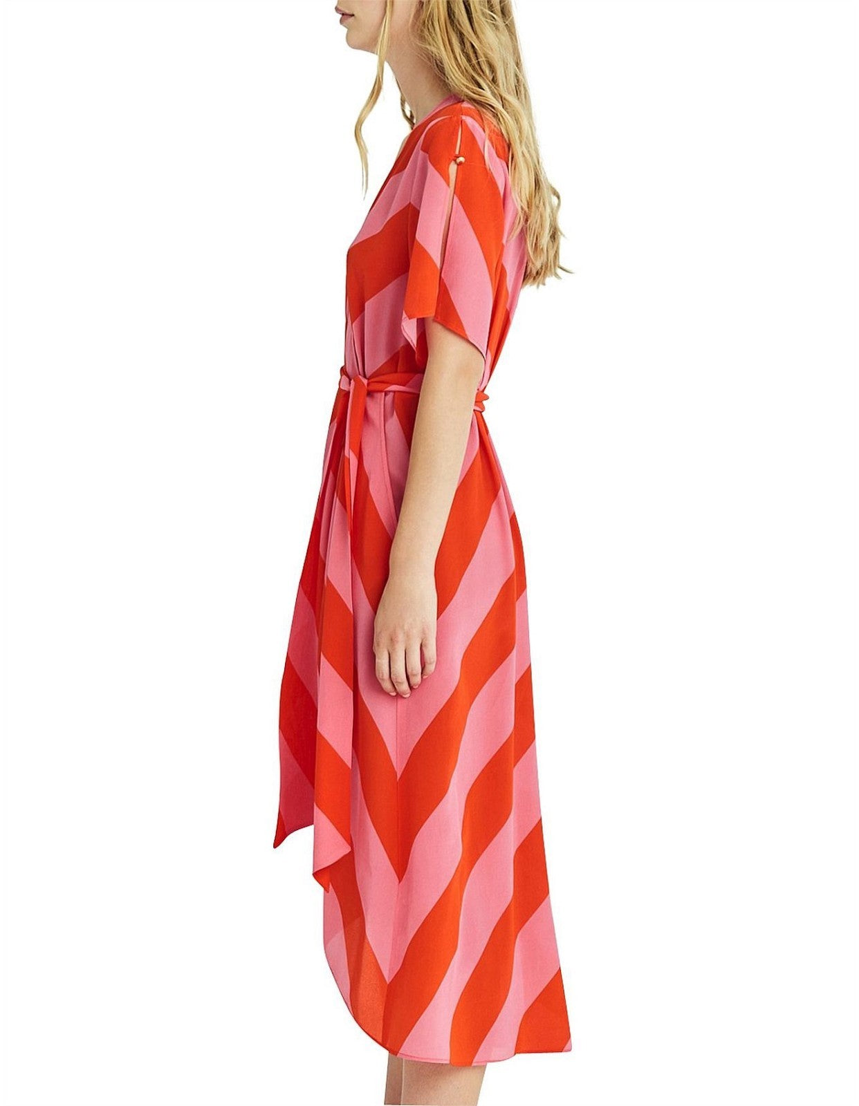 KATE SYLVESTER Keiko Silk Wrap midi dress XS AU6 Chevron Pink/Orange