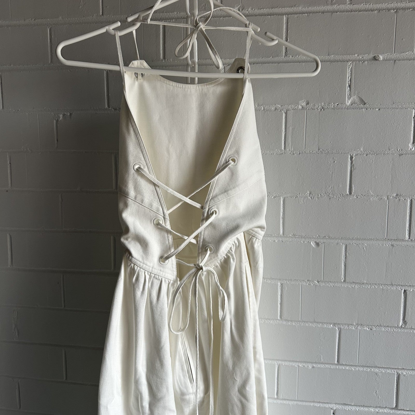 OROTON Eyelet Cotton Twill Halter dress AU10 US6 Maxi lace up eyelets White BNWT