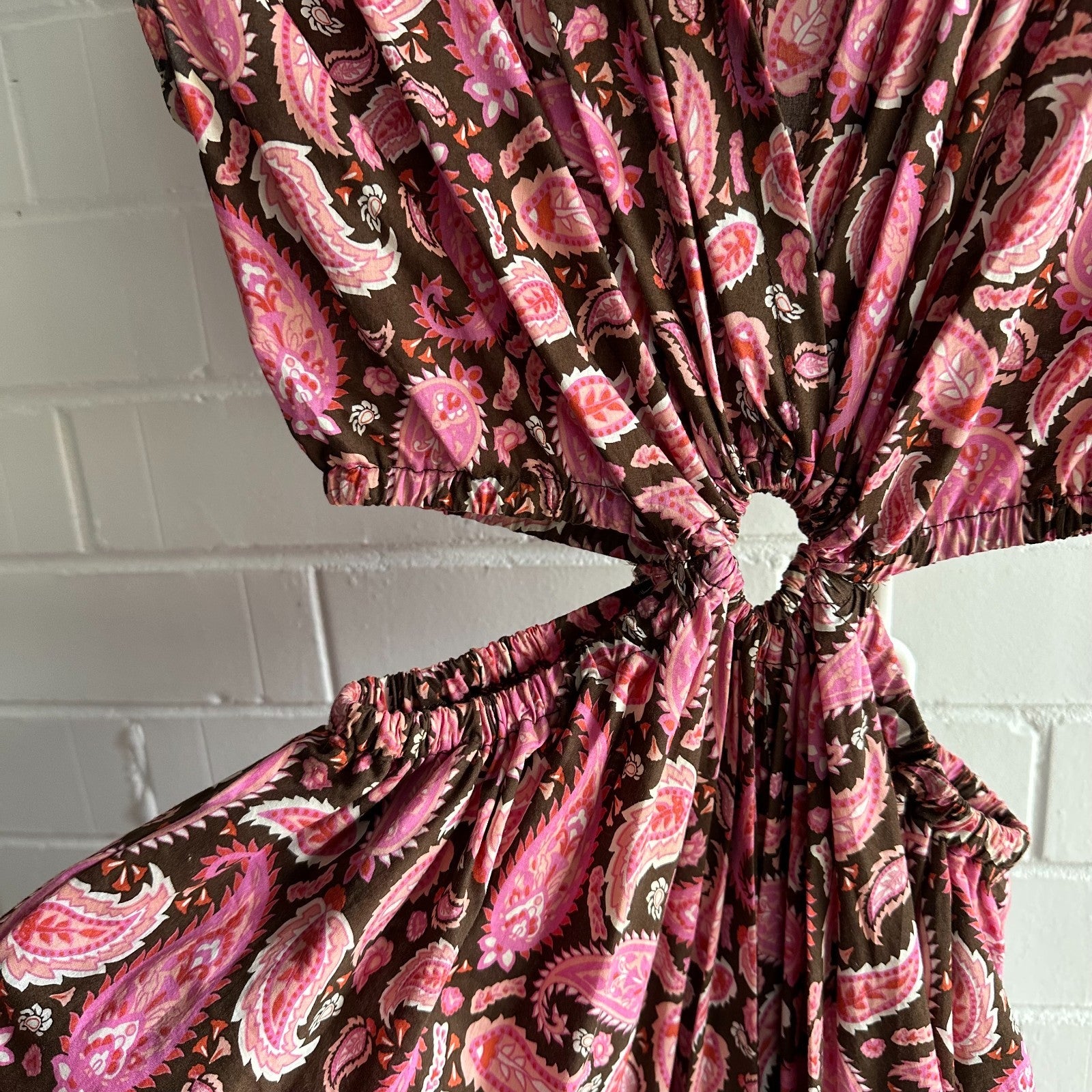 SCANLAN THEODORE Cotton Paisley Ring Dress AU6 US2 Vacation Maxi choc pink