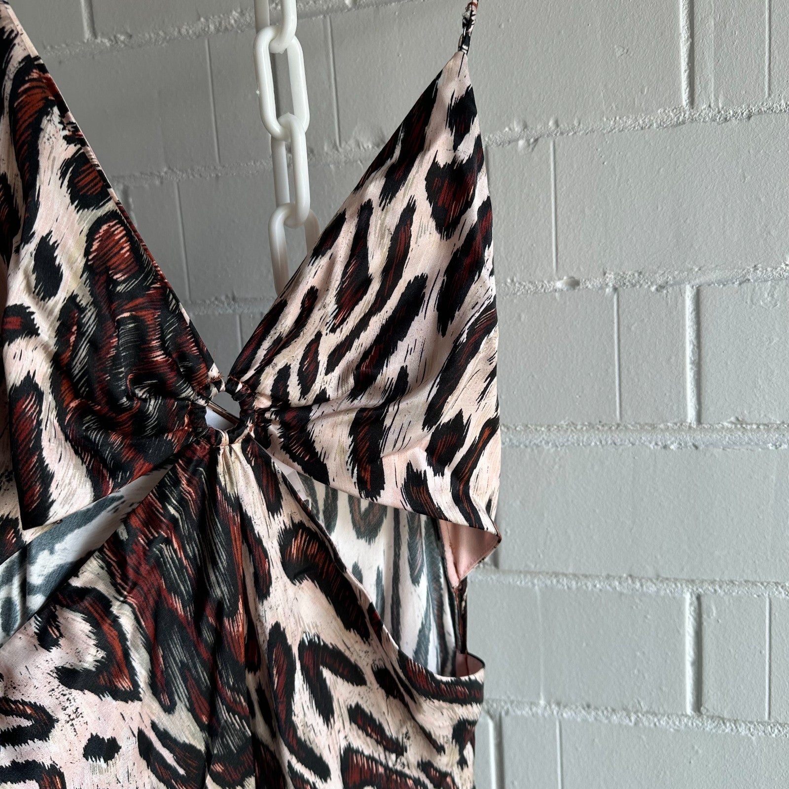 JONATHAN SIMKHAI Leopard Print Cut out slip Midi dress Size M Silk blend BNWT