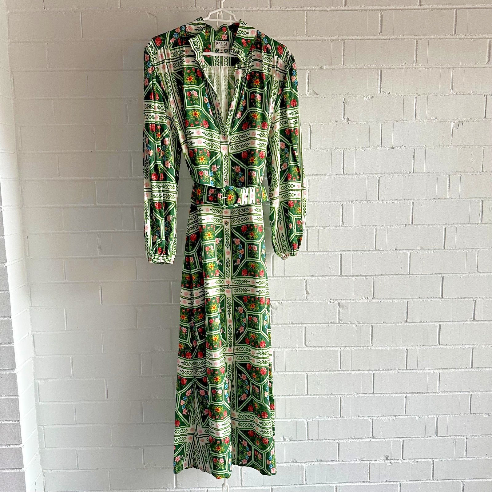 PALM NOOSA Noddy Linen Maxi Dress Size AU8 US4 Flora tiles