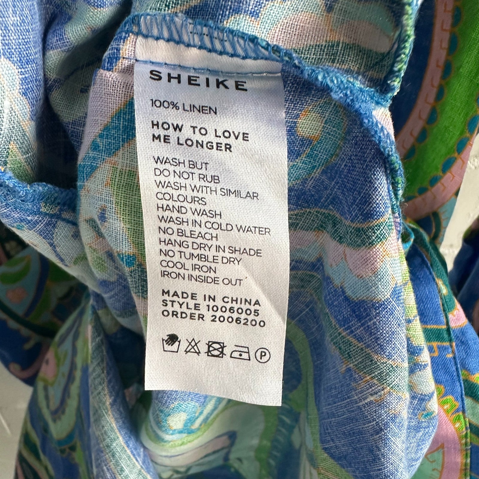 SHEIKE Balearic Sea Linen Midi Shirtdress AU8 US4 Paisley Long sleeved Blue