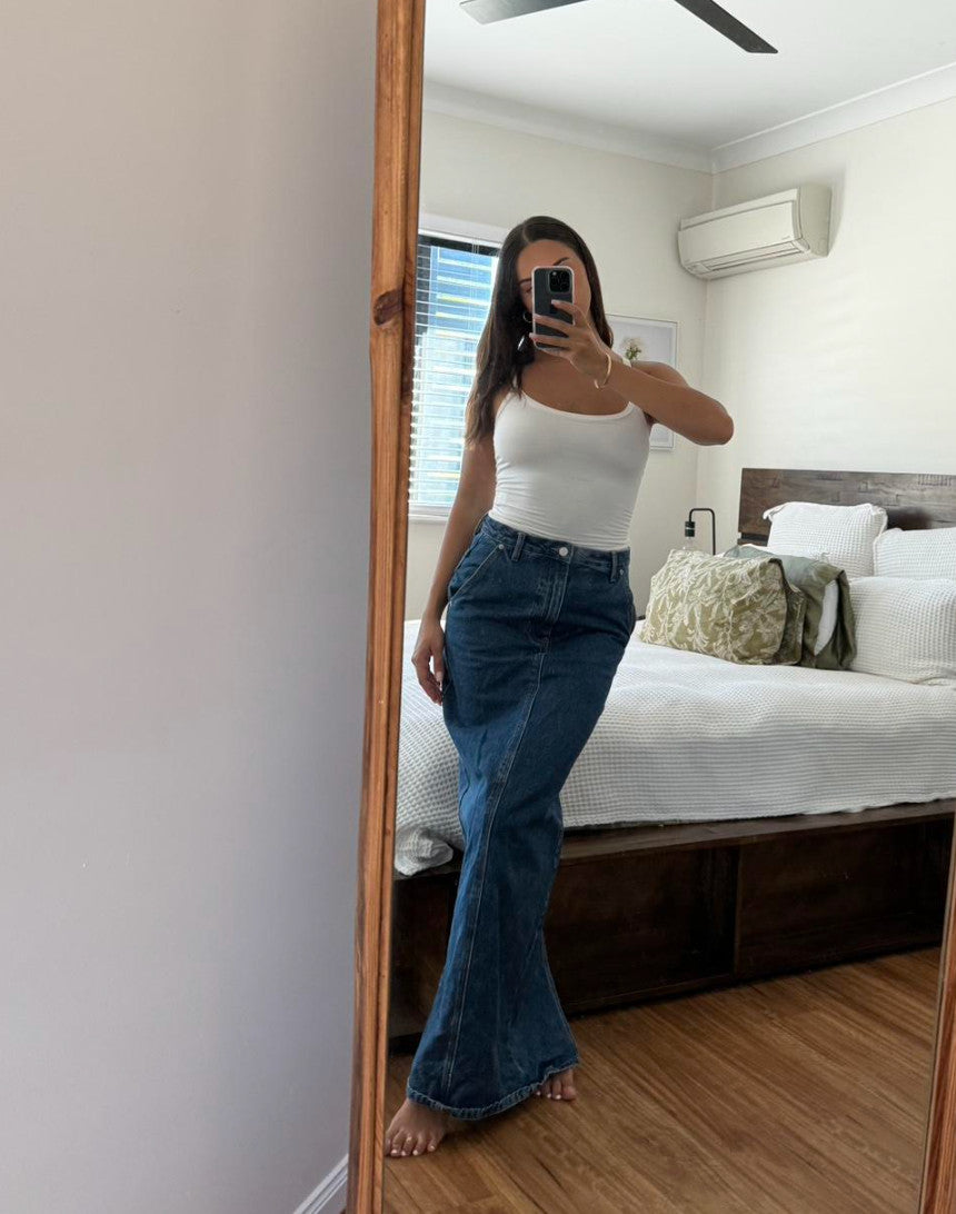 MESHKI Denim Maxi Skirt 100% Cotton XS AU6