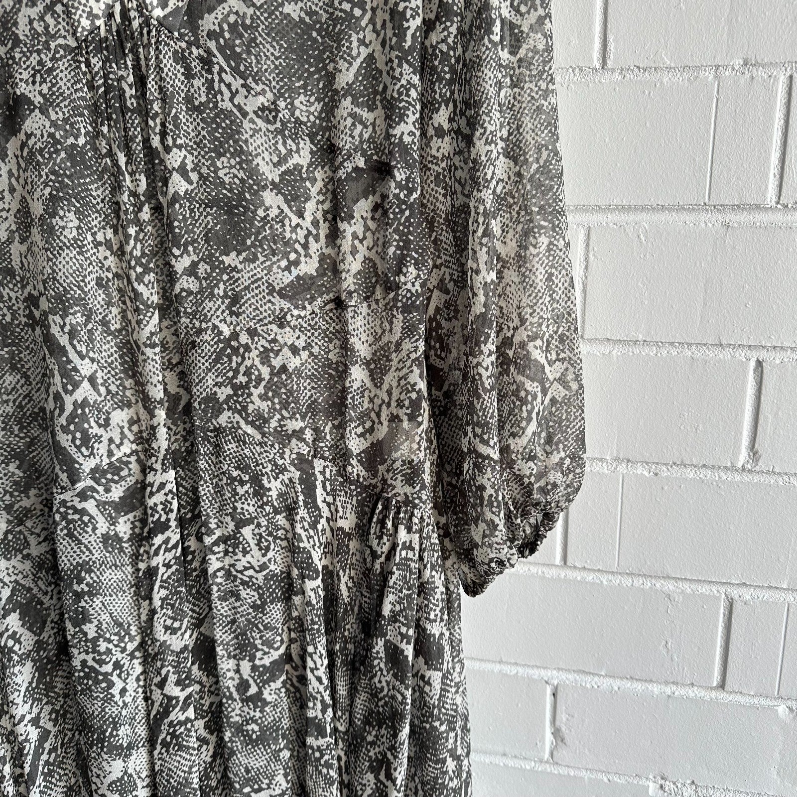 ZIMMERMANN Gemma Snakeskin Print Assymmetric Midi Maxi Dress Size1 AU8-10 Silk