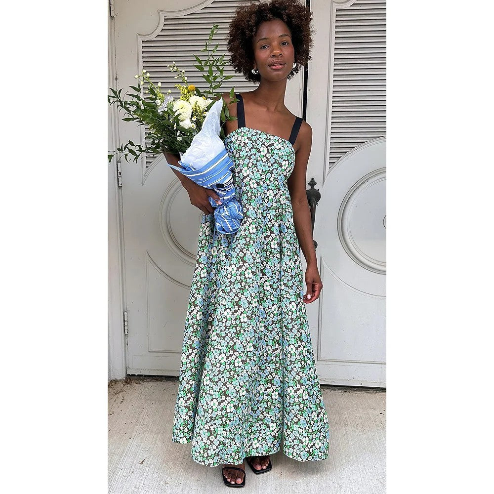 LEE MATHEWS Meadow Floral Maxi Dress Size 2 AU10 Event Silk Linen