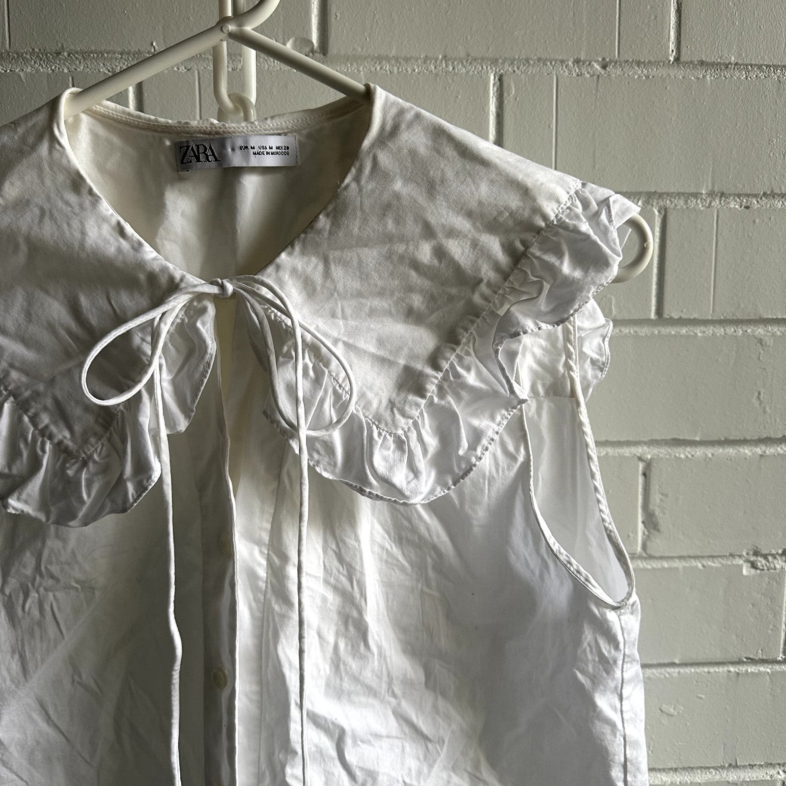 ZARA Cropped White Blouse with Sailor Collar Size M AU8-10 White