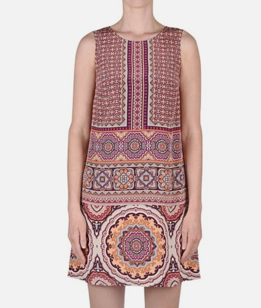 KACHEL Silk Shift Dress AU12 patchwork print Sleeveless