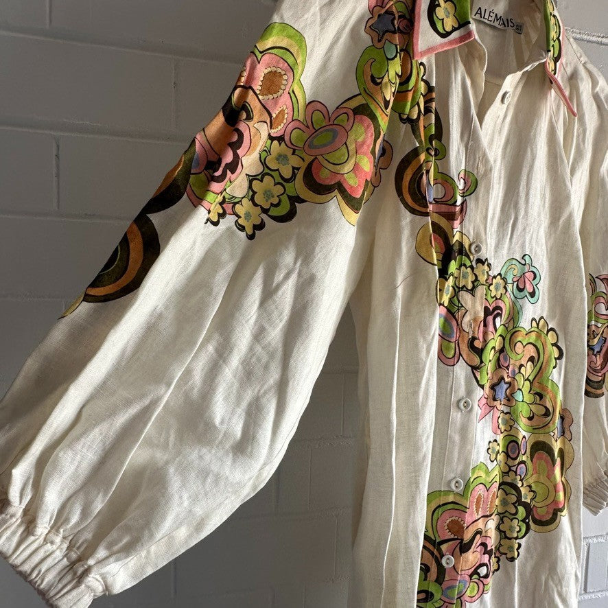 ALEMAIS Starscape Shirtdress AU 6 US 2 Cream Multi Linen