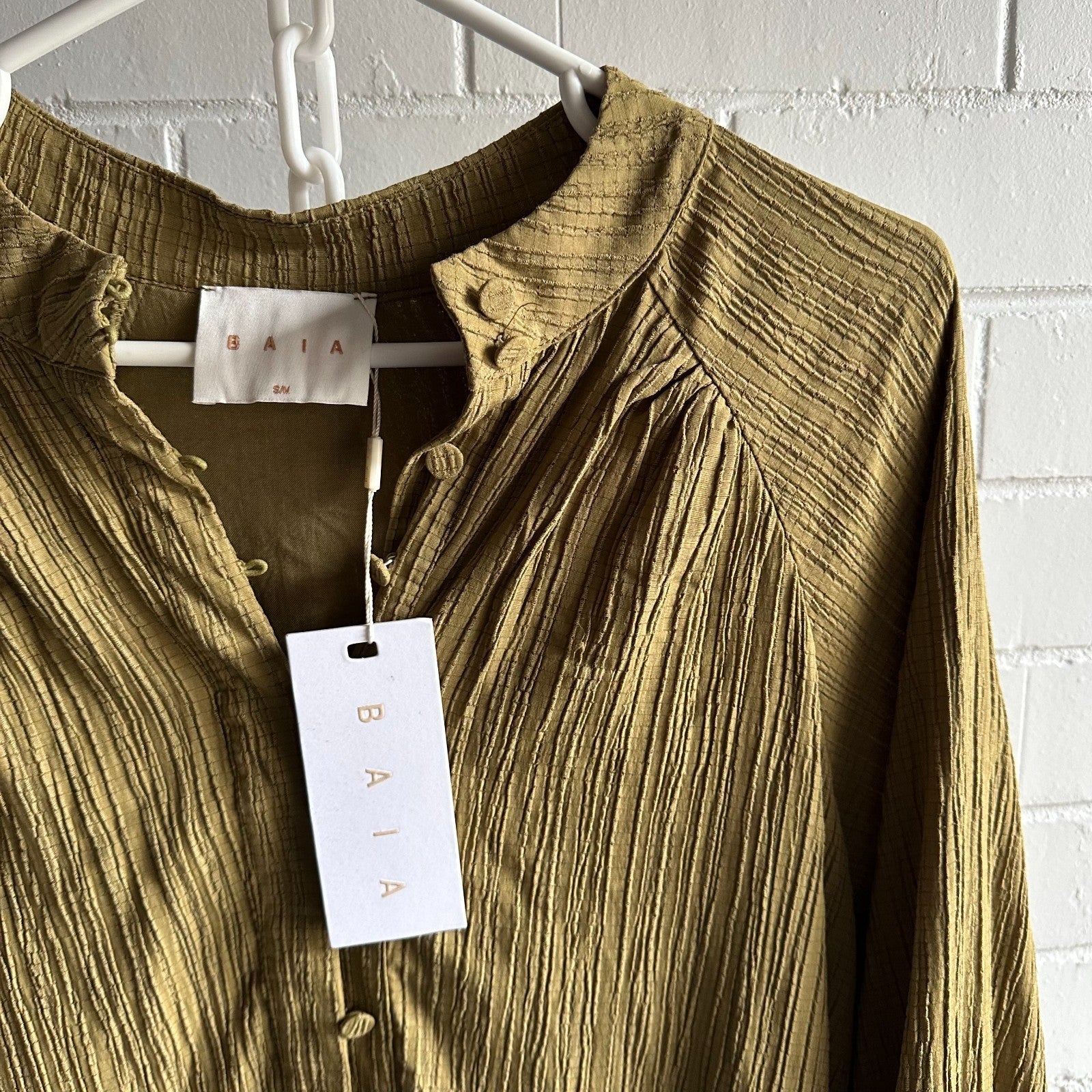 BAIA Olive Swing Dress Short Size S/M, AU8 , US4, Long sleeve, Belted BNWT