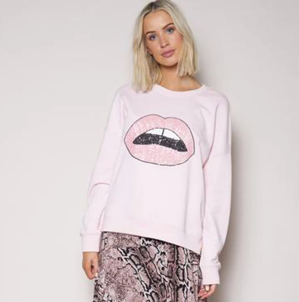 THE OTHERS Sequin lips Slouchy sweater Size 3 Medium dusty pink BNWT