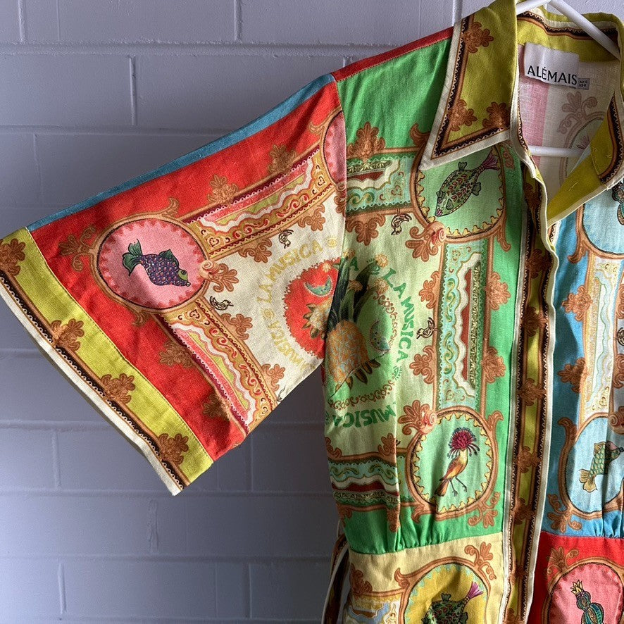 ALEMAIS La Musica Mini Shirt Dress Size AU10 Resort Sleeved