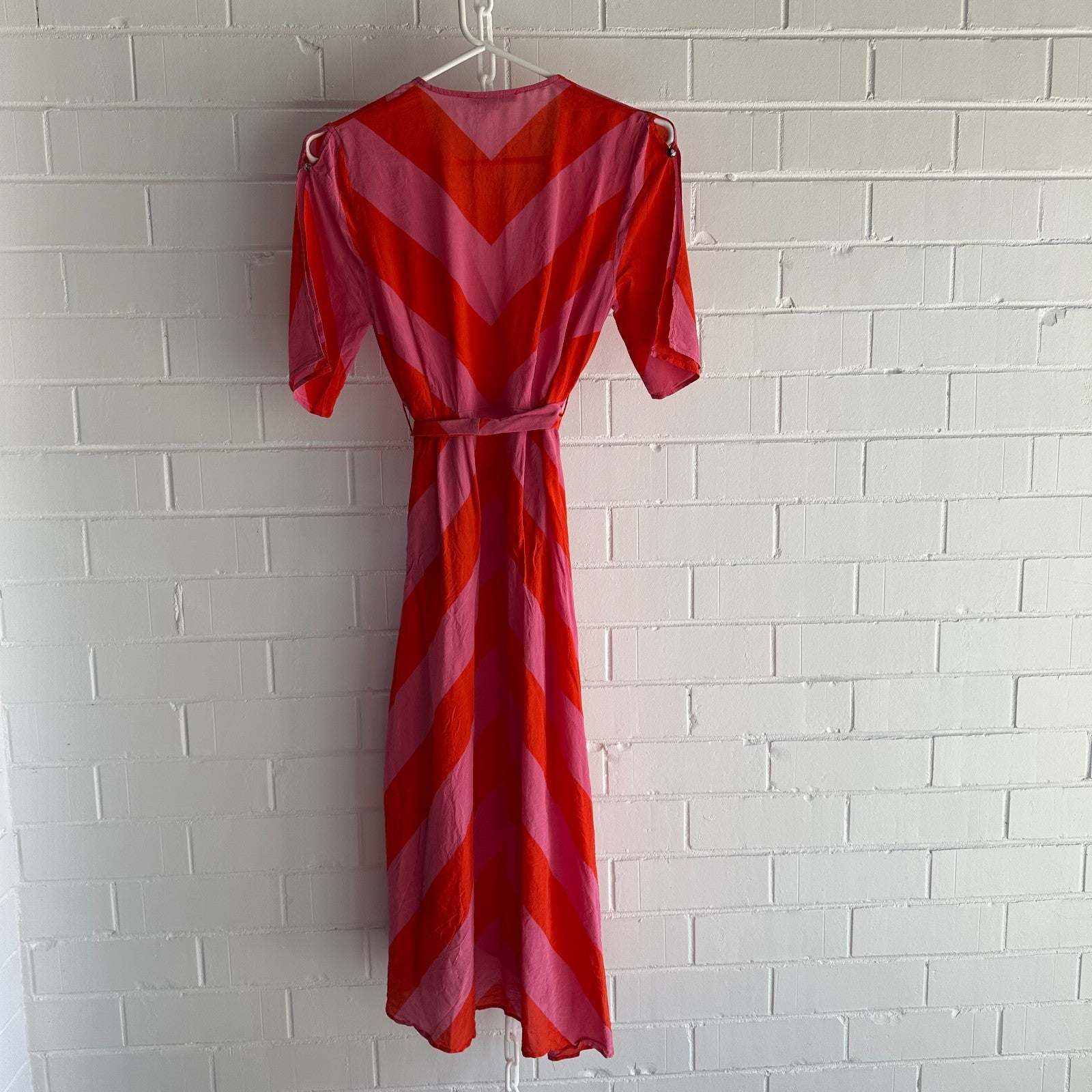 KATE SYLVESTER Keiko Silk Wrap midi dress XS AU6 Chevron Pink/Orange