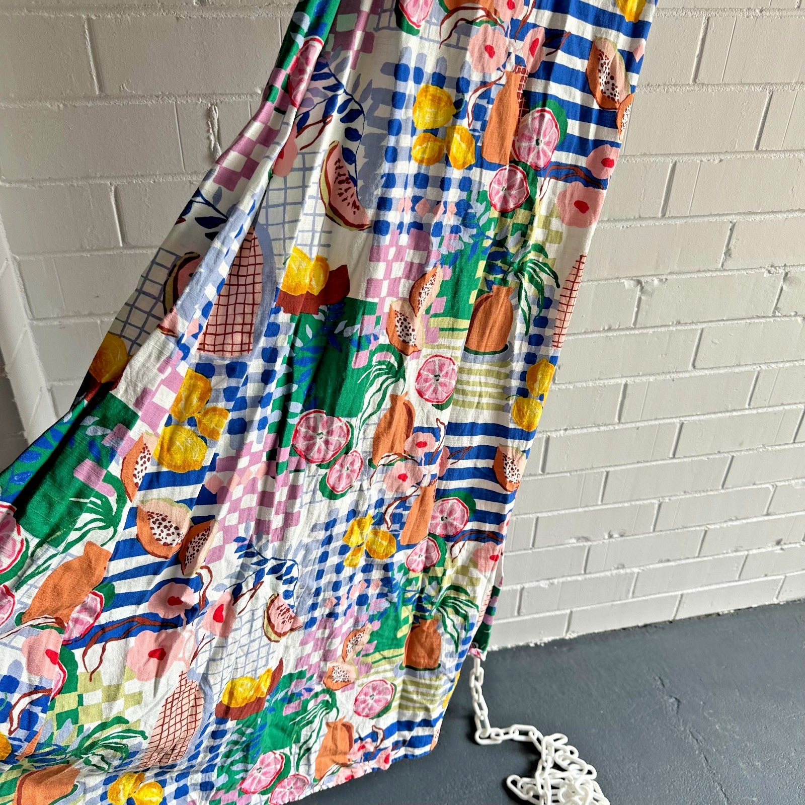 MINKPINK Al Fresco Midi Dress Size XL AU14 Resort Print Cotton Blend