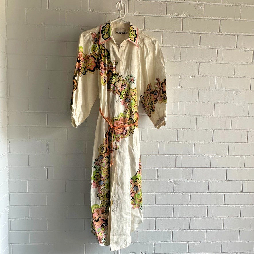 ALEMAIS Starscape Shirtdress AU 6 US 2 Cream Multi Linen
