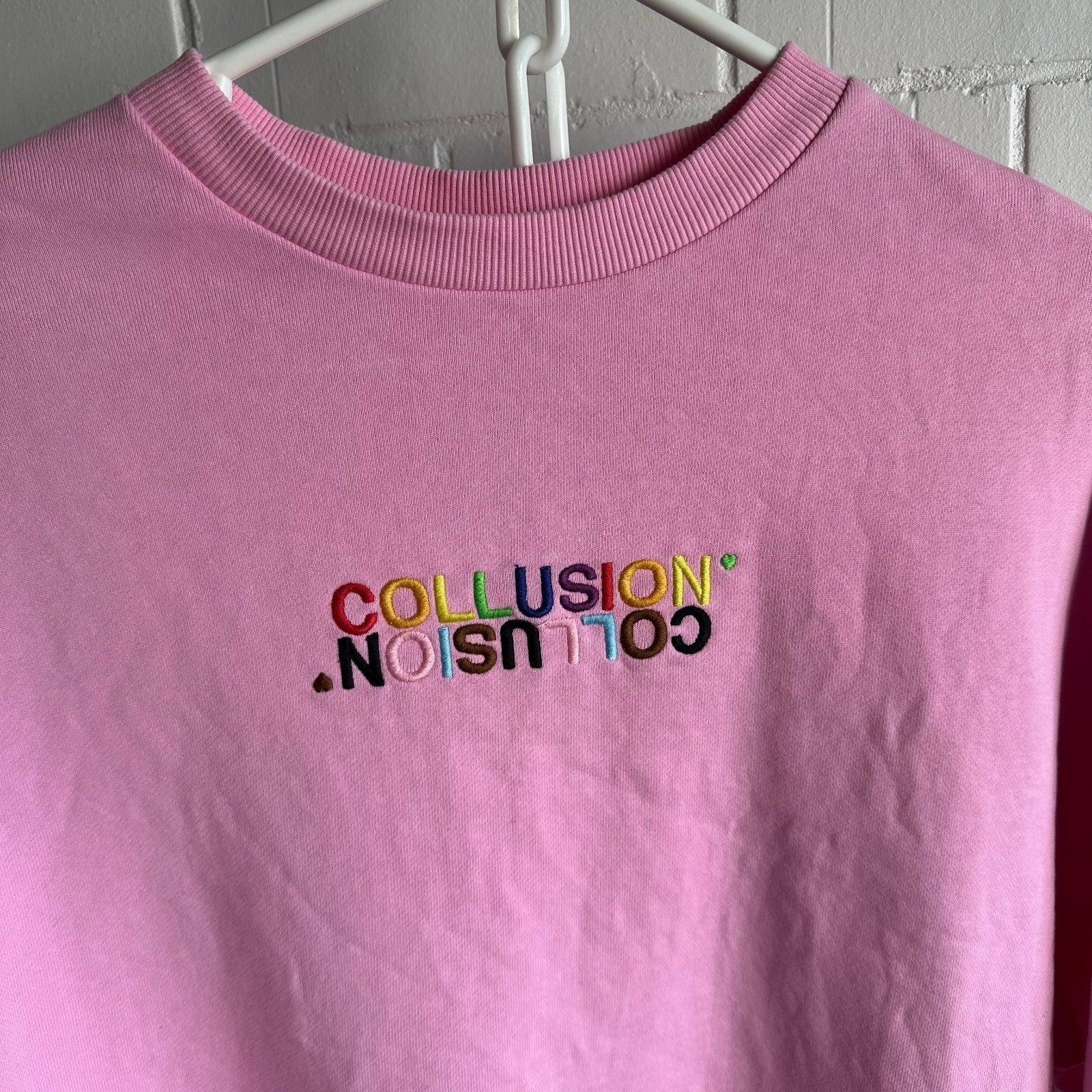 COLLUSION OVERSIZED SWEATER Size S Pink Embroidered