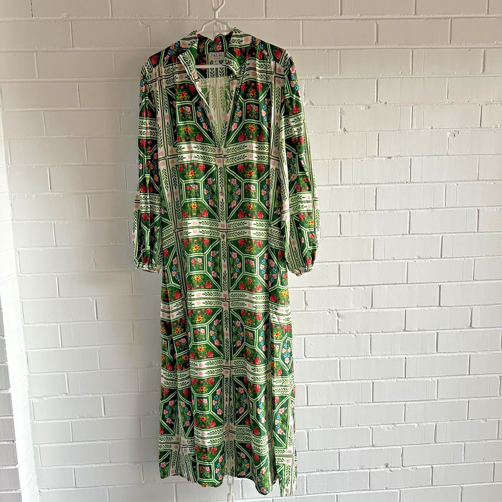 PALM NOOSA Noddy Linen Maxi Dress Size AU8 US4 Flora tiles
