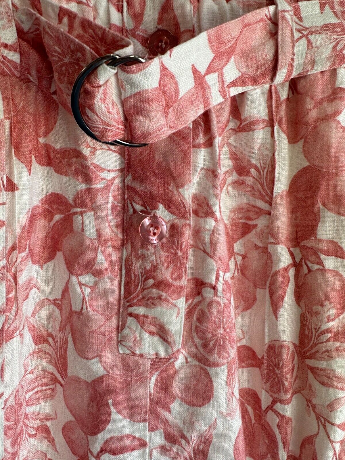 MARCS Jumpsuit Size AU6 US2 Squeeze The Day Pink White Fruit Print Belted Linen