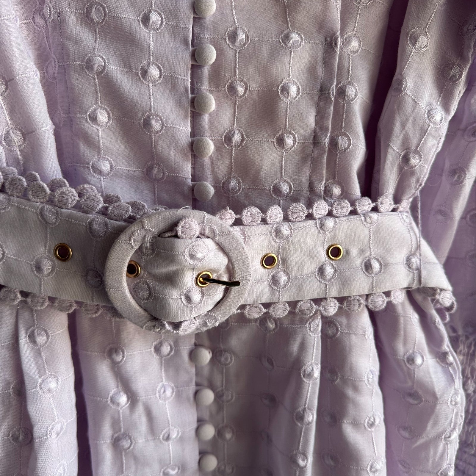 SABO Belted Larose Mini Dress Size L AU12 US8 Lilac ¾ Sleeve