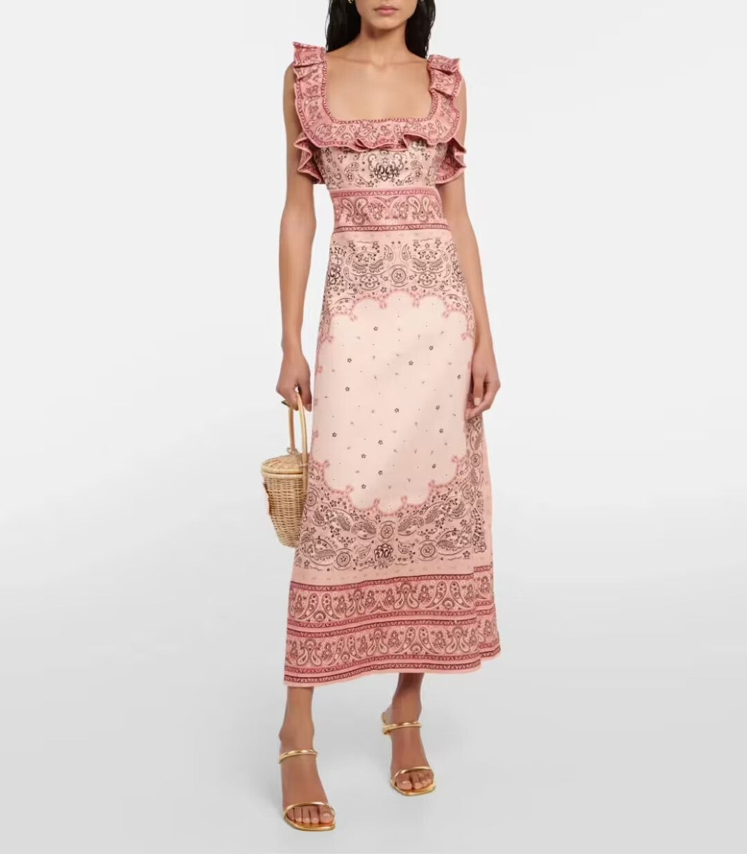 ZIMMERMANN Matchmaker Frilled Midi Dress Pink Bandana Sz 2 AU10 US6Linen