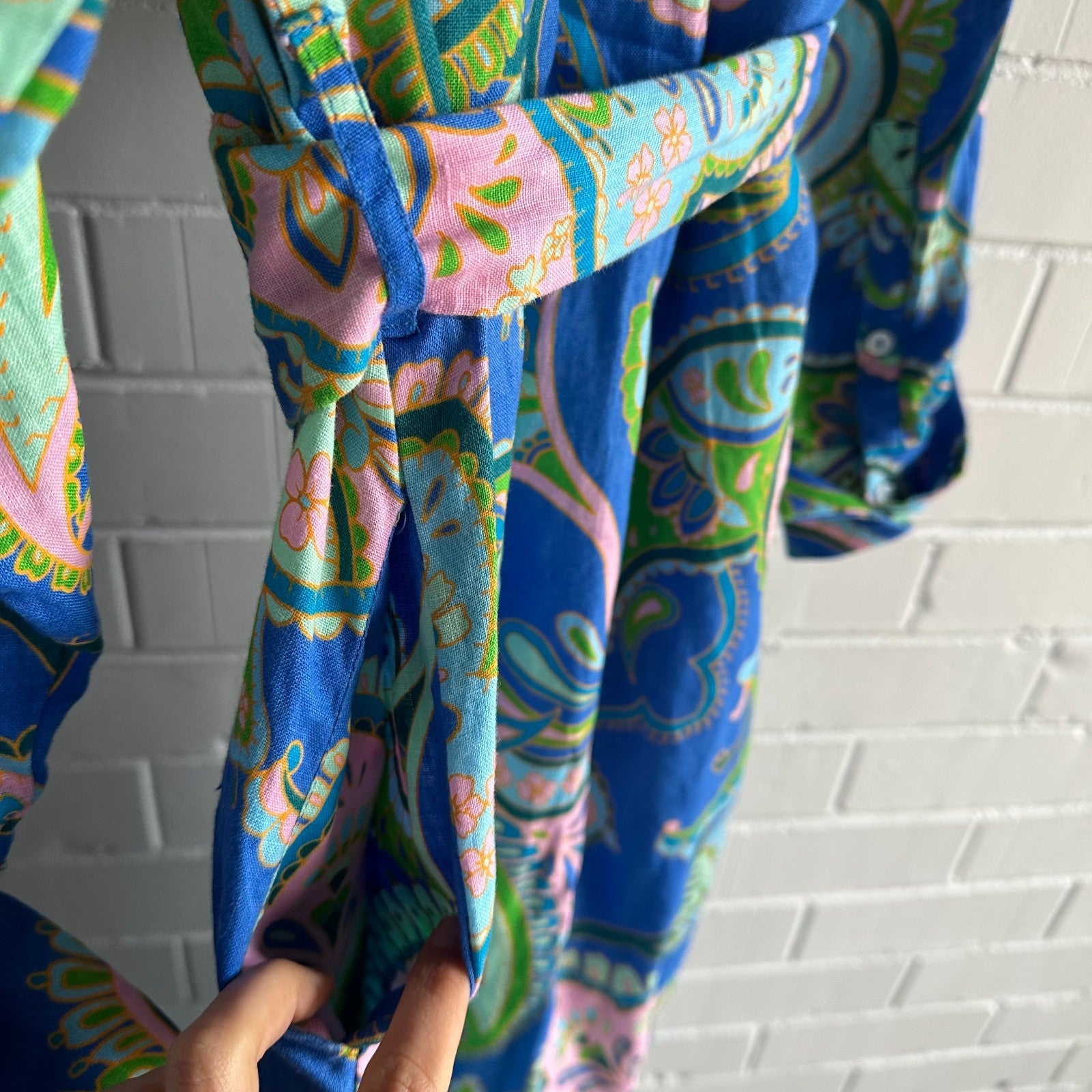 SHEIKE Balearic Sea Linen Midi Shirtdress AU8 US4 Paisley Long sleeved Blue