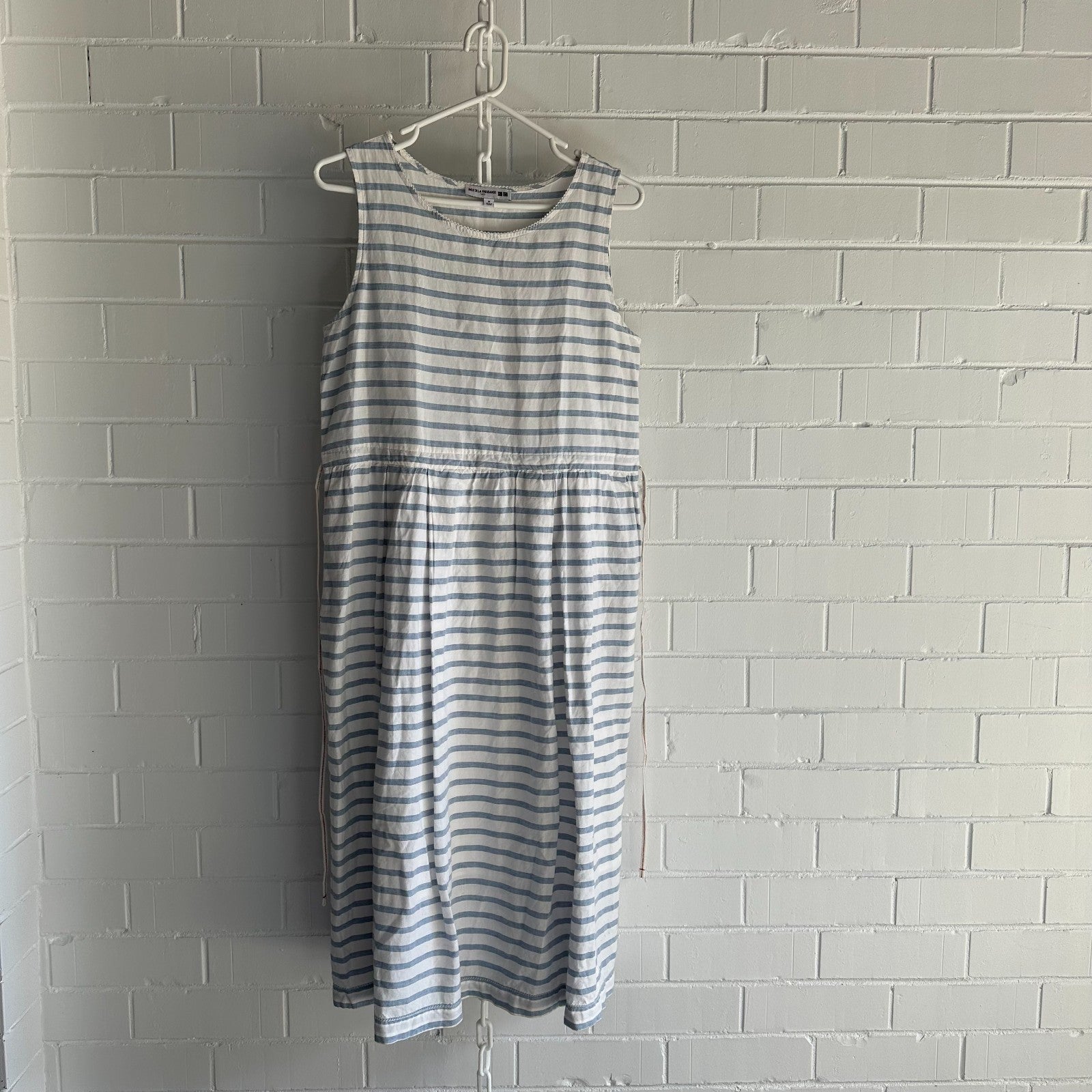 UNIQLO X INES DE LA FRESSANGE Cotton Linen Stripe Dress Size M Parisian Chic