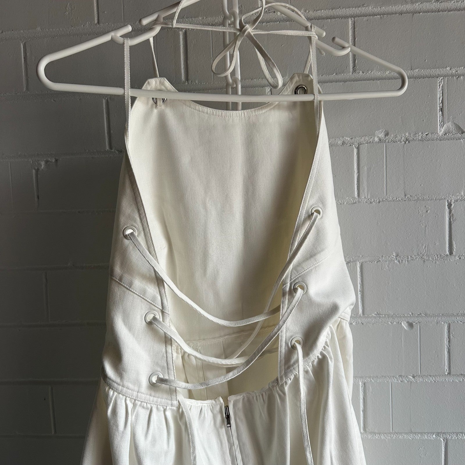 OROTON Eyelet Cotton Twill Halter dress AU10 US6 Maxi lace up eyelets White BNWT