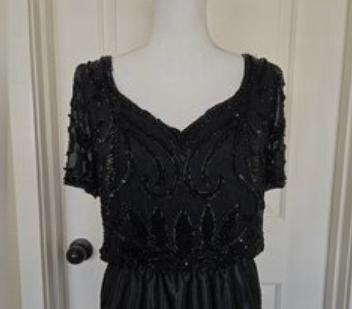 VINTAGE A.J. Bari Designer Black Silk Beaded sequinned Top Size M 1980’s Black
