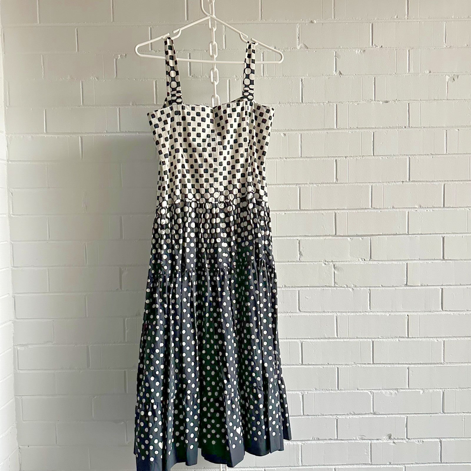 CARA CARA NYC Margarita Midi Dress AU14 US10 Monochromatic Cotton Polka dot