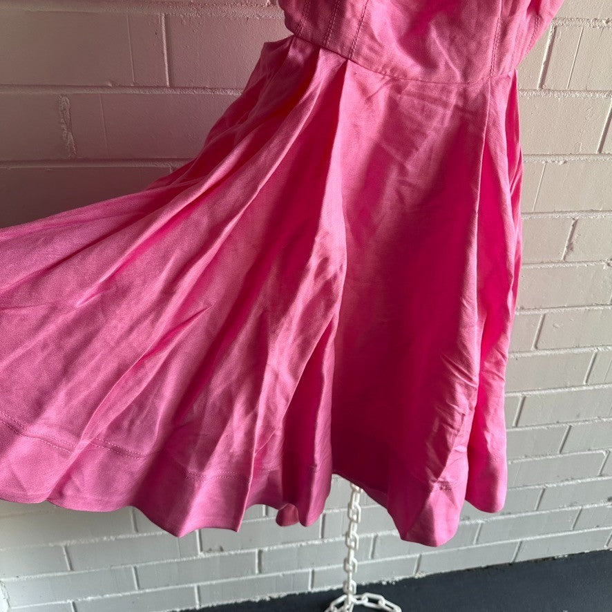 AJE Clara Tie Back Linen Blend Mini Dress AU16 Protea Pink