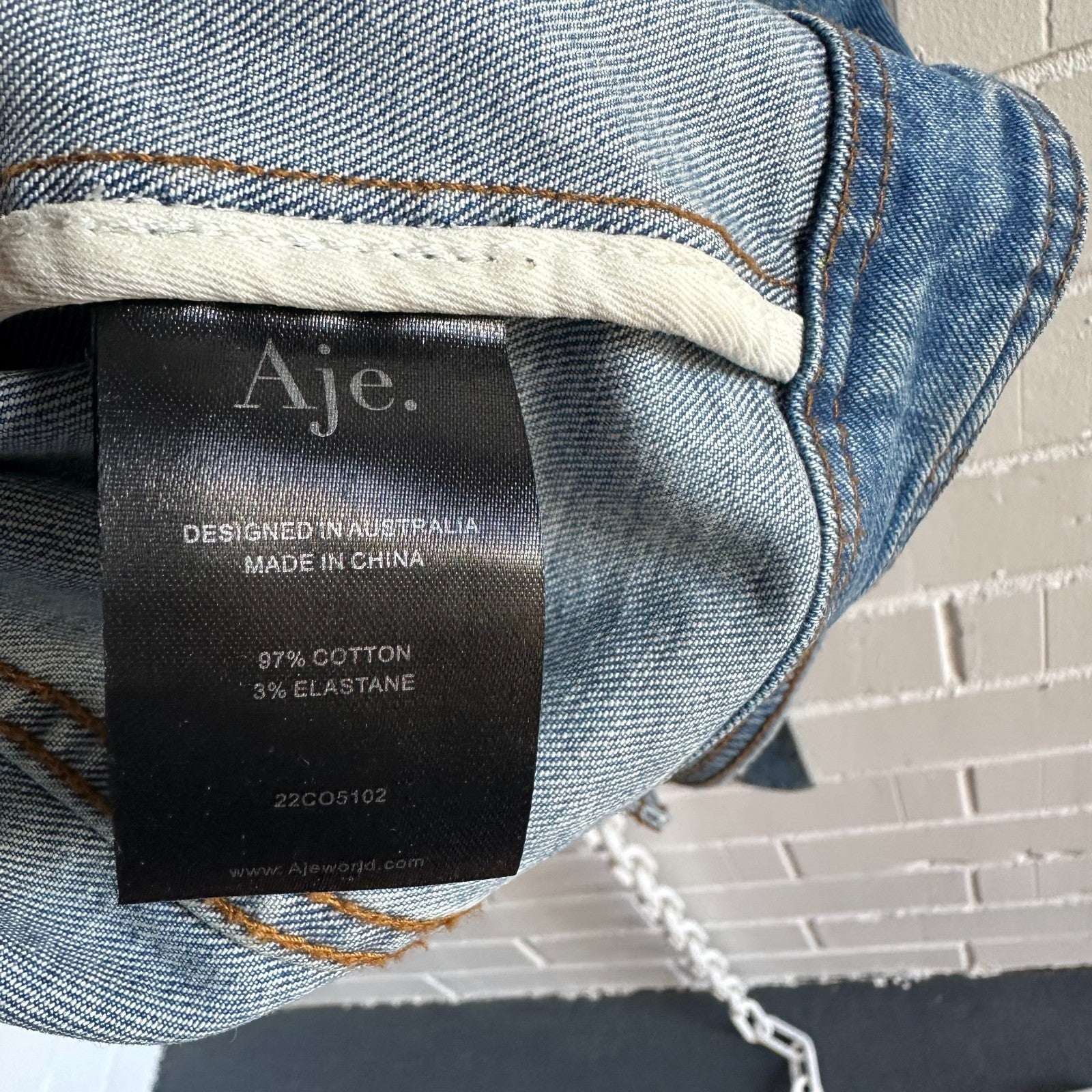 AJE Adriana Puff Sleeve Denim Mini Shirt Dress AU8 90's Blue