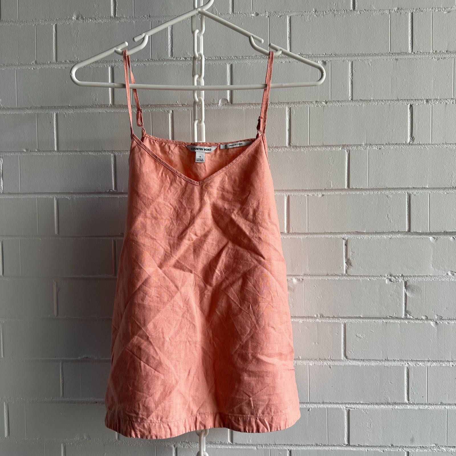 COUNTRY ROAD French Linen Camisole Top AU6 Strappy Peach Pink Summer
