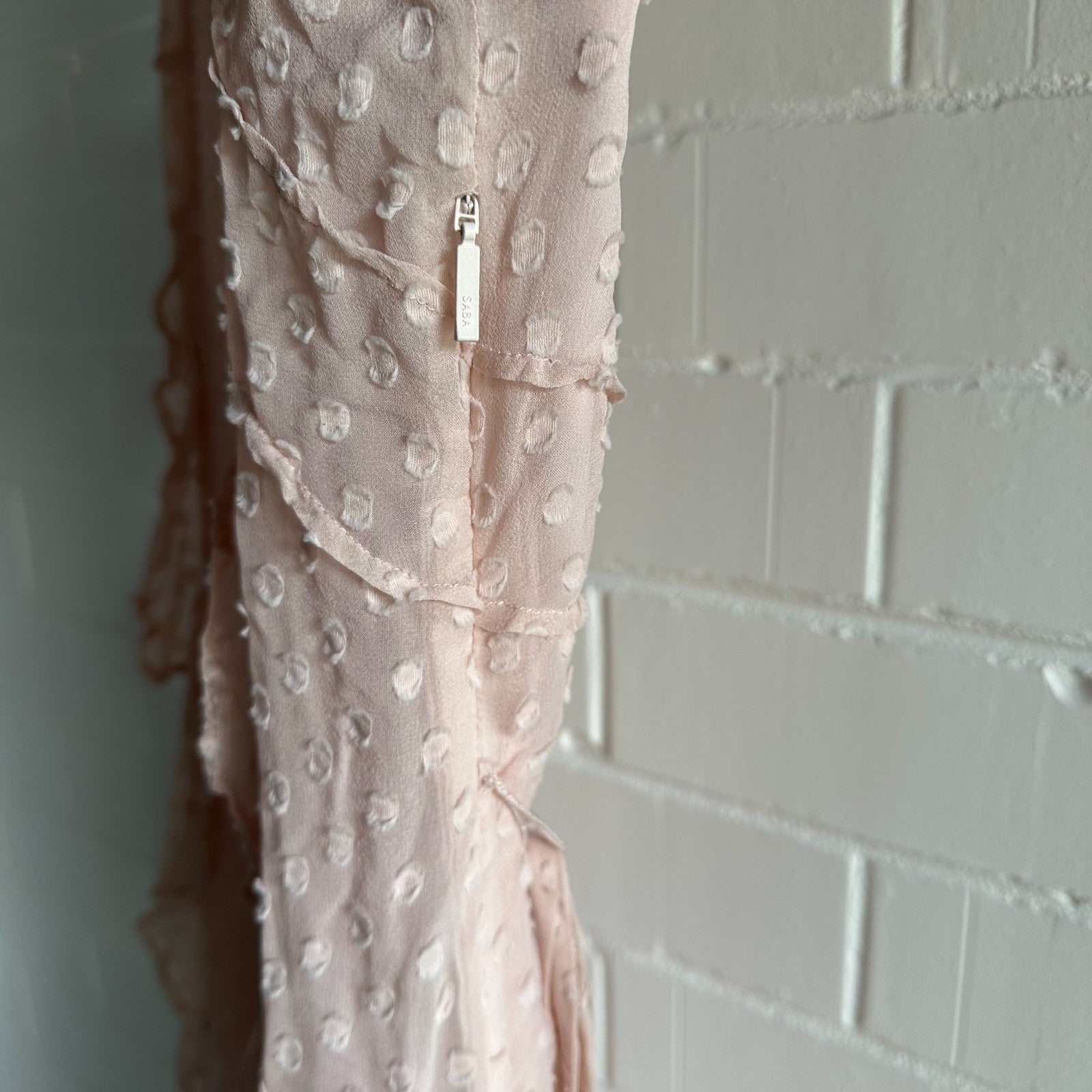 SABA Perfume Midi Dress AU10 Dusty pink Silk blend Frills