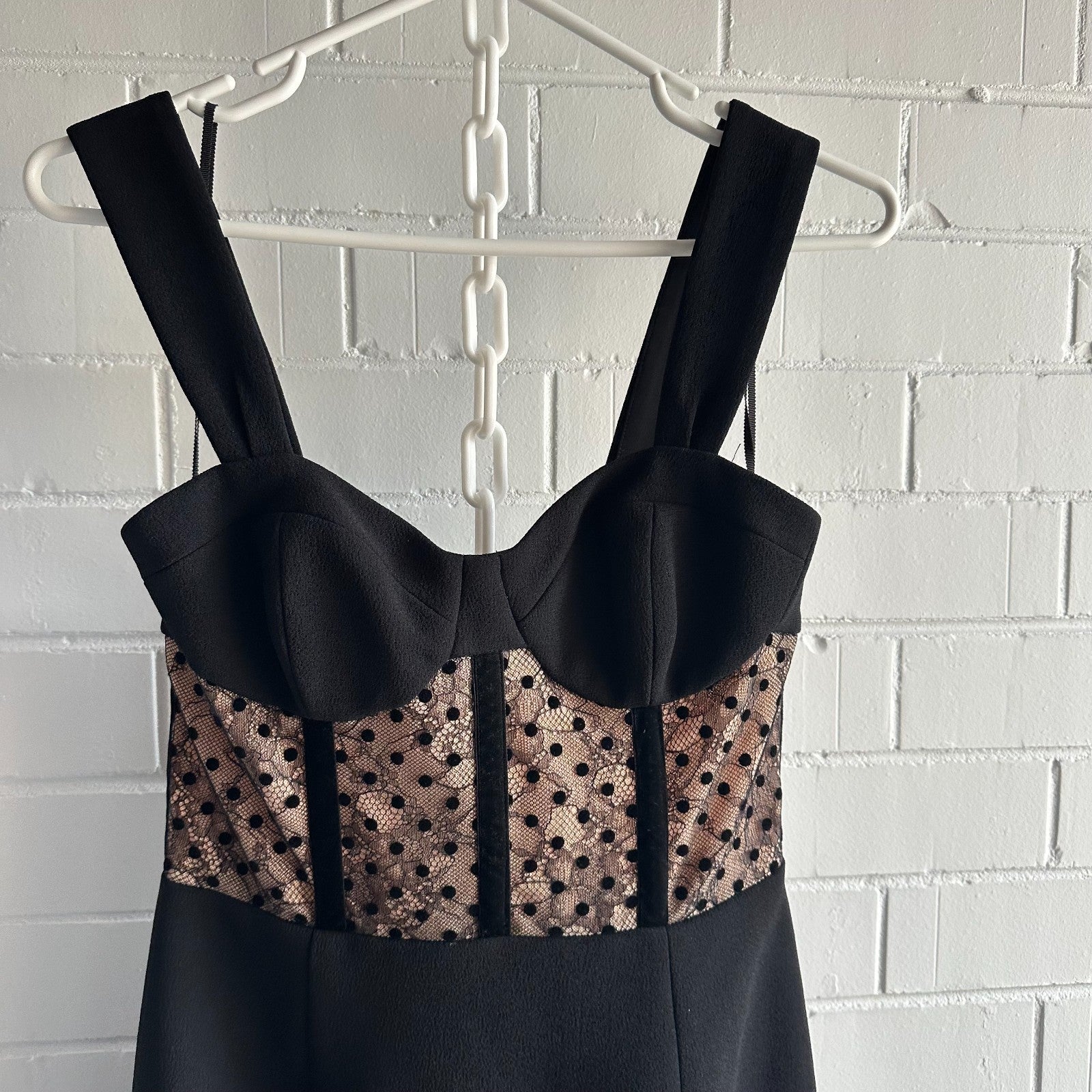 REBECCA VALLANCE Teigan Midi Dress AU10 US6 Bustier Naked look Black/Nude BNWT