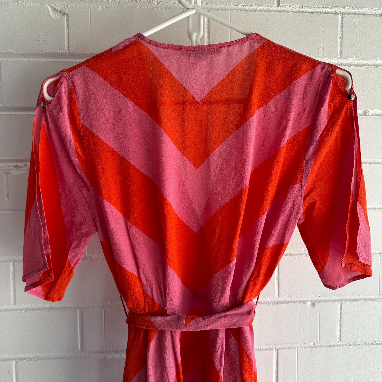 KATE SYLVESTER Keiko Silk Wrap midi dress XS AU6 Chevron Pink/Orange