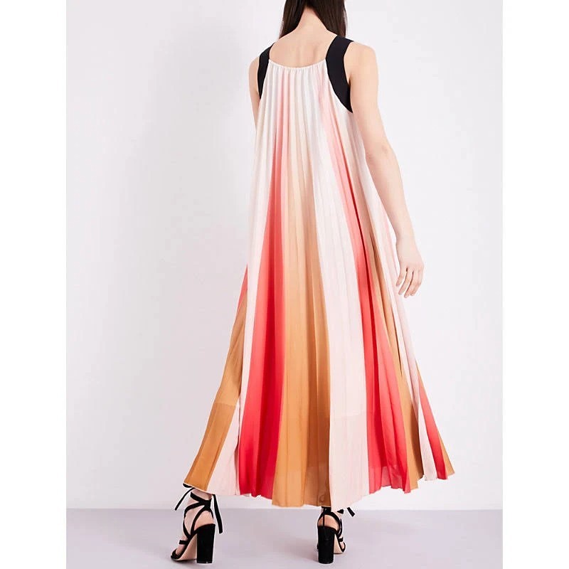 MAJE Runina Ombré Pleated Maxi Dress Size 1 AU8 Multicolour stripe