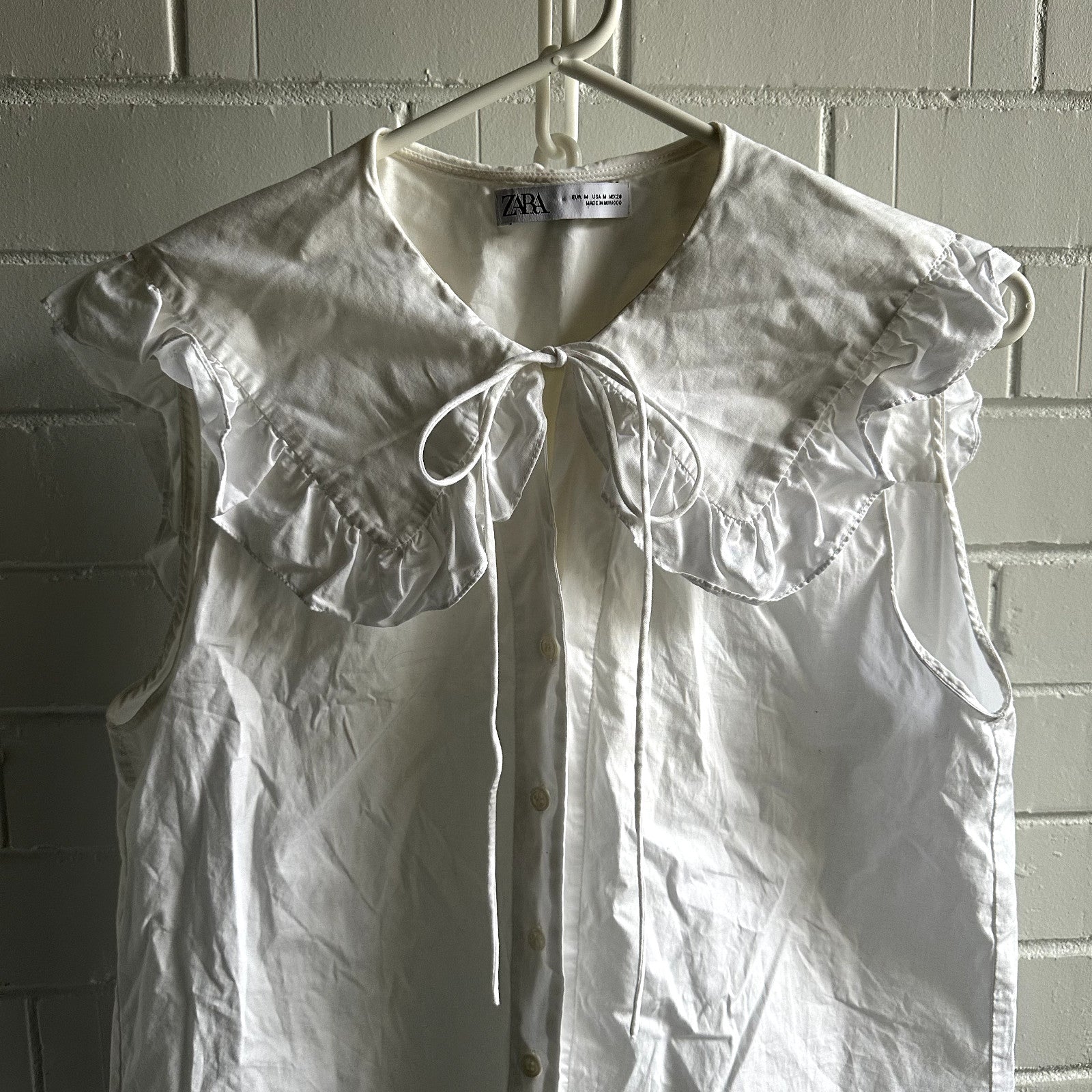ZARA Cropped White Blouse with Sailor Collar Size M AU8-10 White