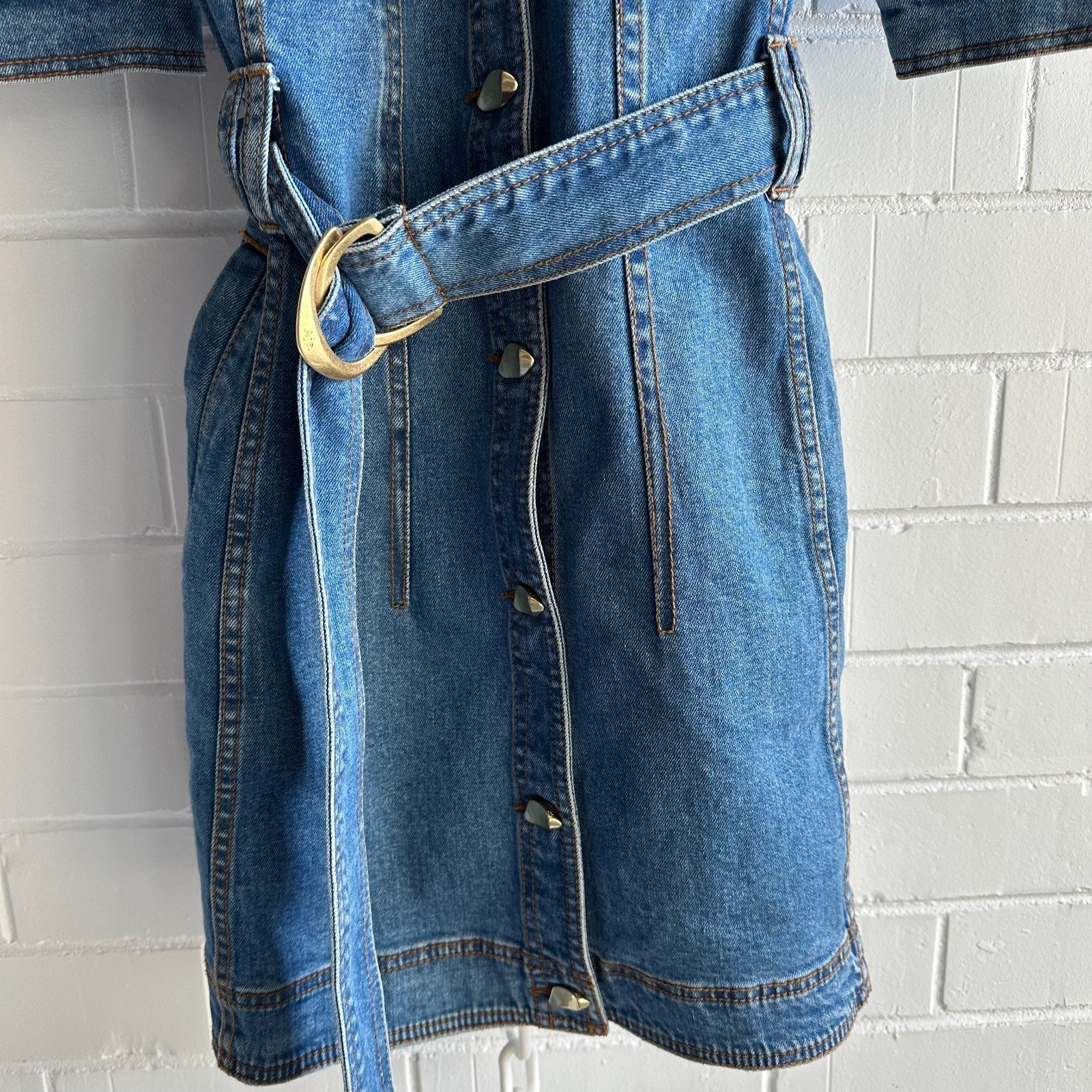 AJE Adriana Puff Sleeve Denim Mini Shirt Dress AU8 90's Blue