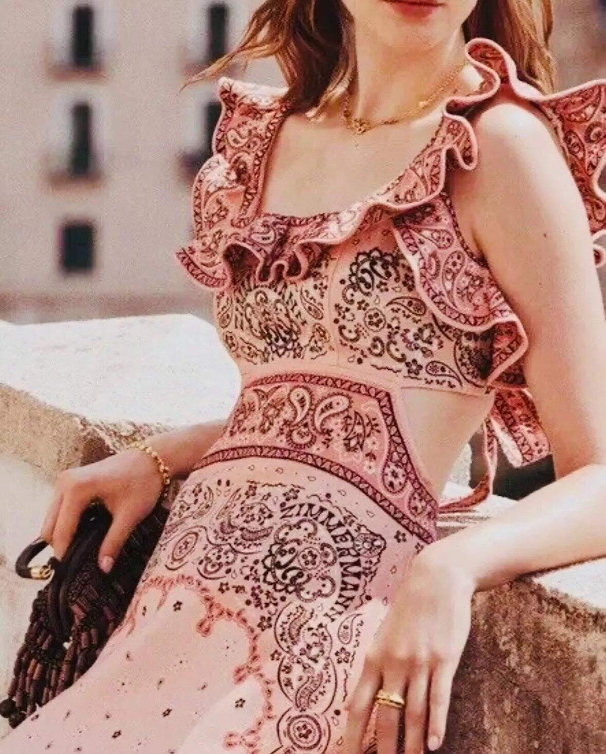 ZIMMERMANN Matchmaker Frilled Midi Dress Pink Bandana Sz 2 AU10 US6Linen