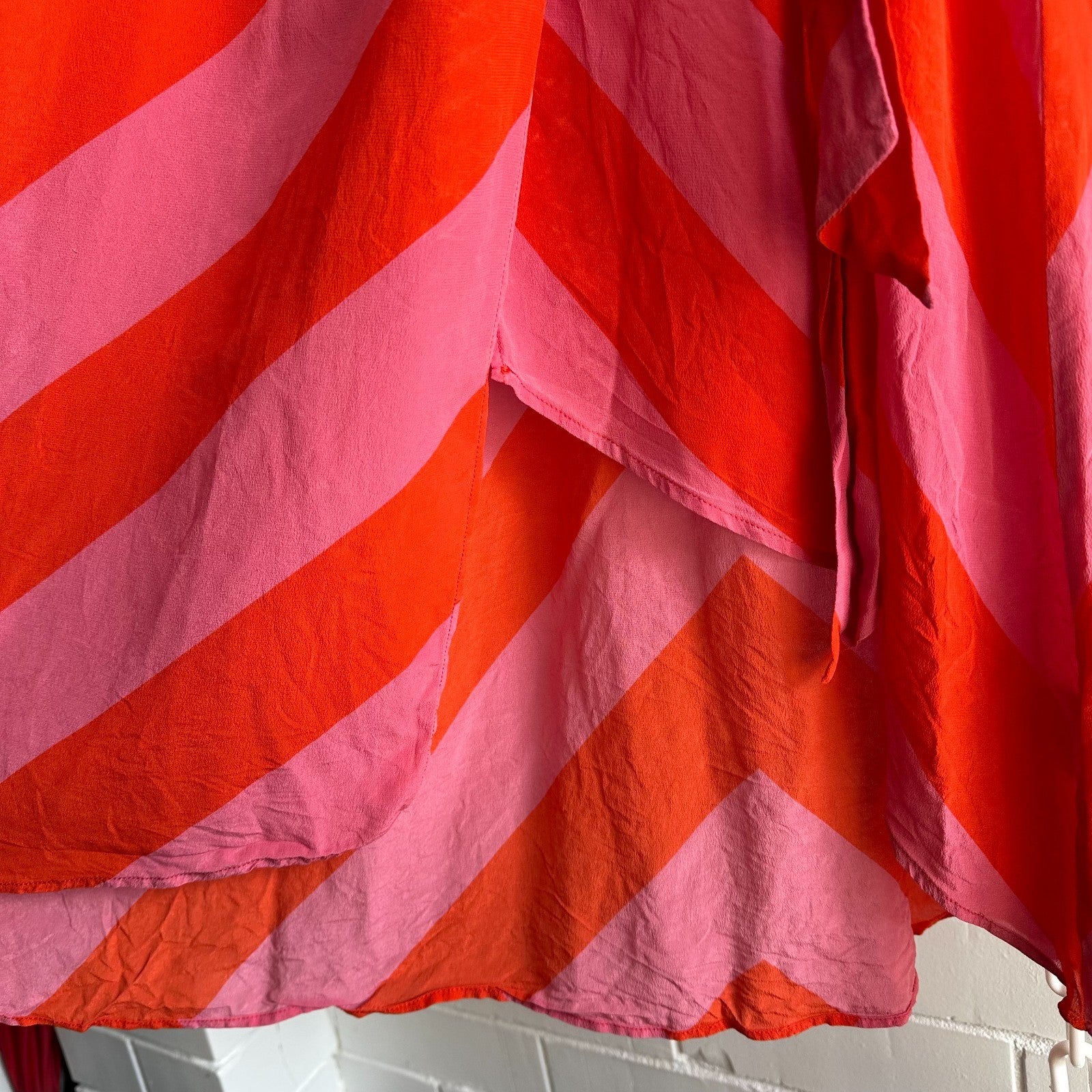 KATE SYLVESTER Keiko Silk Wrap midi dress XS AU6 Chevron Pink/Orange