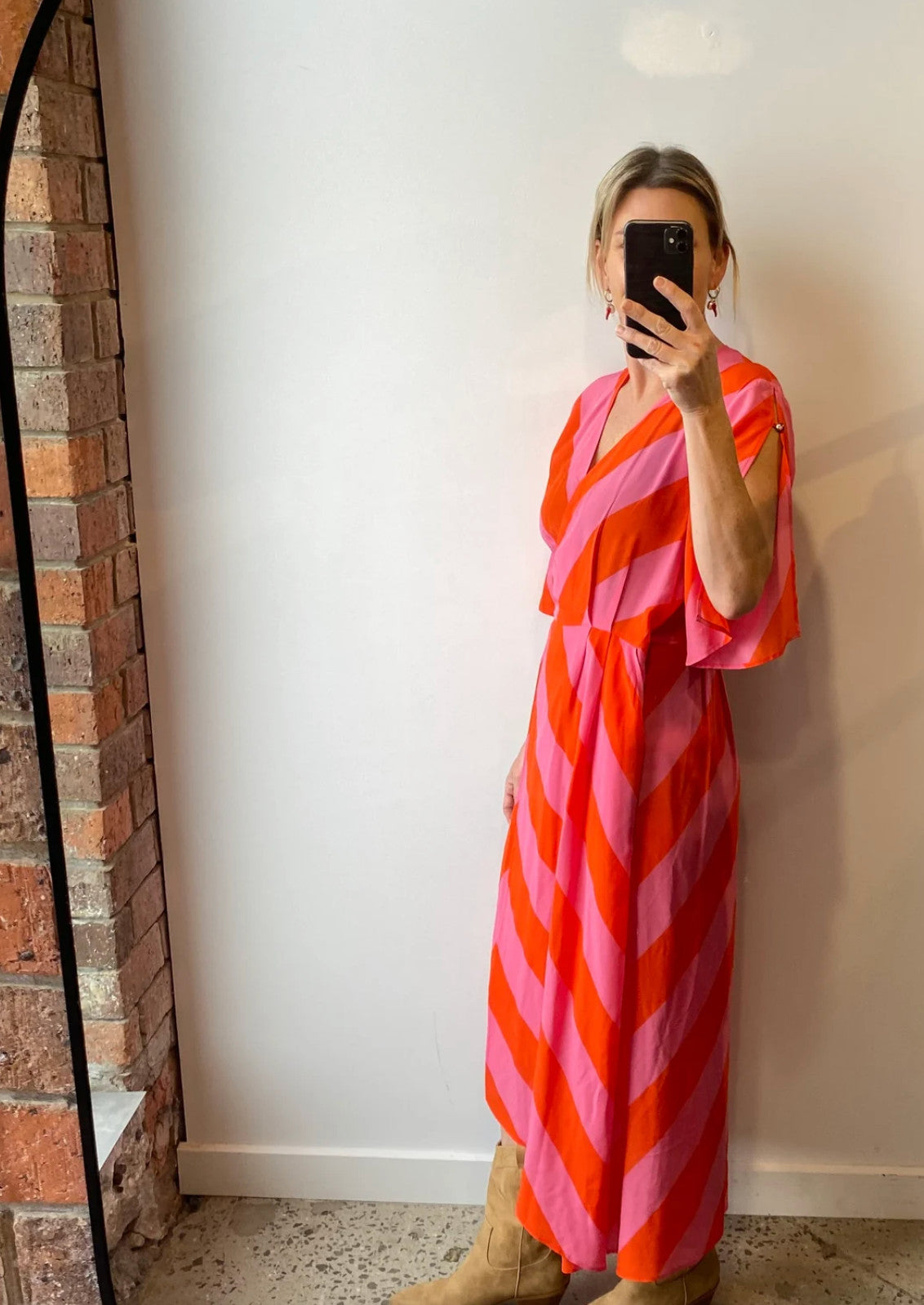 KATE SYLVESTER Keiko Silk Wrap midi dress XS AU6 Chevron Pink/Orange