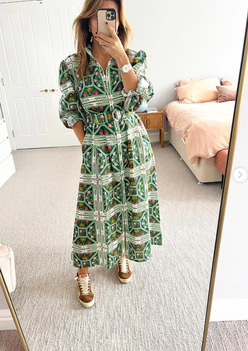 PALM NOOSA Noddy Linen Maxi Dress Size AU8 US4 Flora tiles