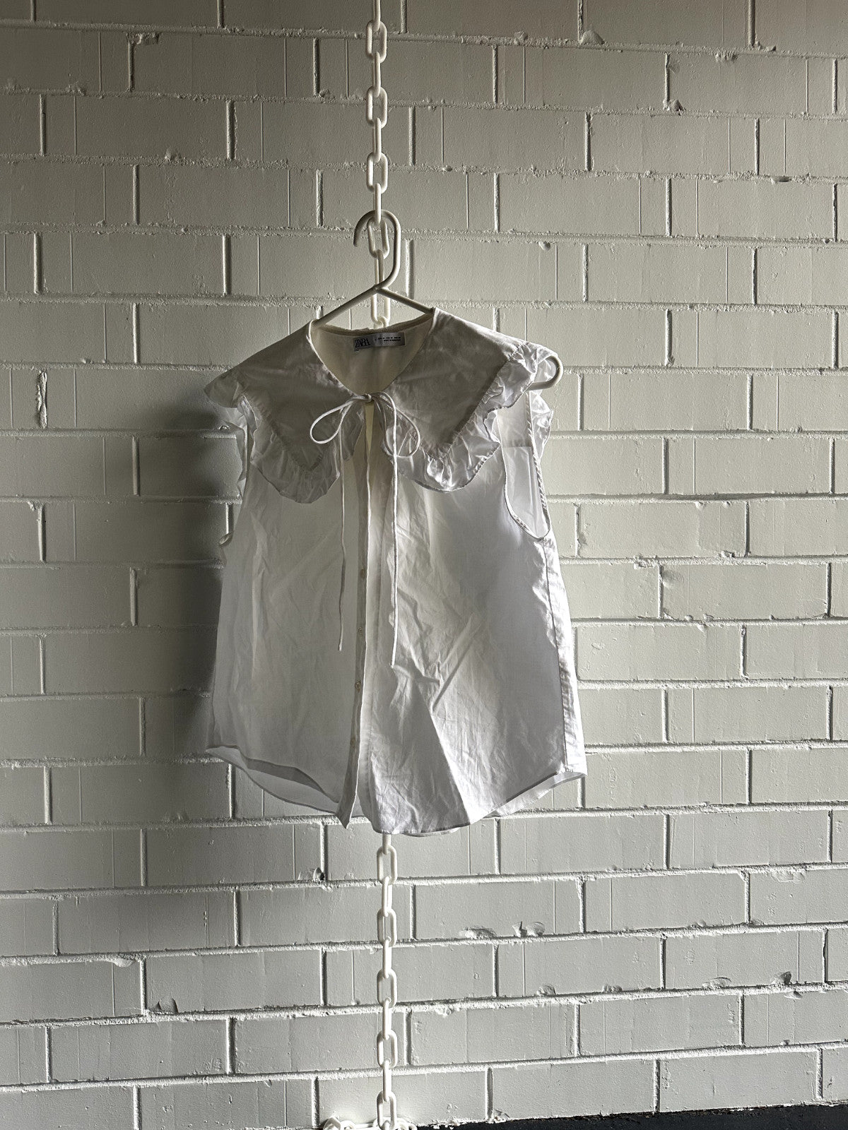 ZARA Cropped White Blouse with Sailor Collar Size M AU8-10 White