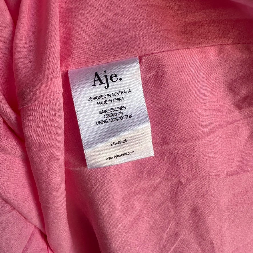AJE Clara Tie Back Linen Blend Mini Dress AU16 Protea Pink