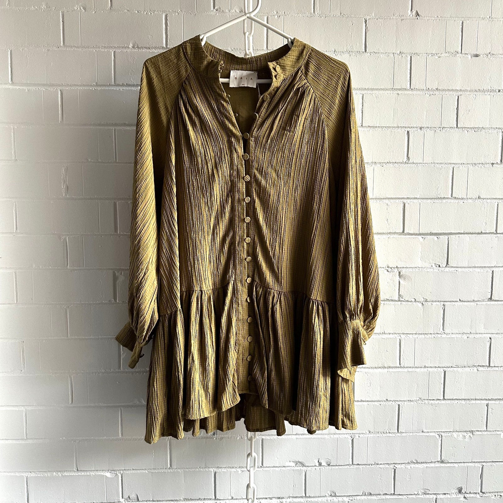 BAIA Olive Swing Dress Short Size S/M, AU8 , US4, Long sleeve, Belted BNWT